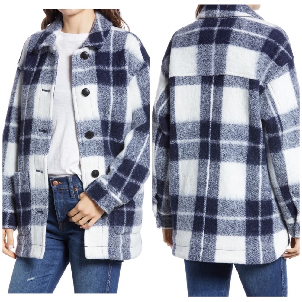 Madewell Navy and White Plaid Jacket